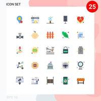 User Interface Pack of 25 Basic Flat Colors of heart speaker jumping products devices Editable Vector Design Elements
