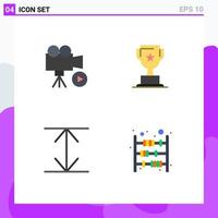 conjunto de iconos planos de interfaz móvil de 4 pictogramas de flechas de cámara contador de taza de película elementos de diseño vectorial editables vector