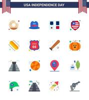 16 signos planos de estados unidos celebración del día de la independencia símbolos de seguridad escudo de perrito caliente protección estadounidense elementos de diseño vectorial editables del día de estados unidos vector