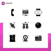 9 Universal Solid Glyphs Set for Web and Mobile Applications find binoculars conversation watch digital Editable Vector Design Elements