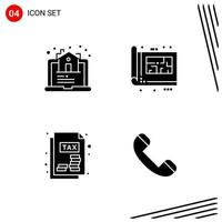 Collection of 4 Vector Icons in solid style. Pixle Perfect Glyph Symbols for Web and Mobile. Solid Icon Signs on White Background. 4 Icons.