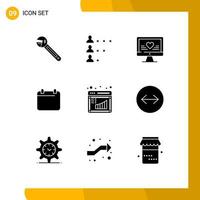 Pictogram Set of 9 Simple Solid Glyphs of board date network day wedding Editable Vector Design Elements