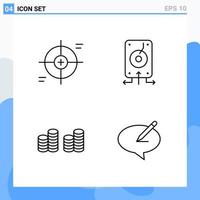 Modern 4 Line style icons. Outline Symbols for general use. Creative Line Icon Sign Isolated on White Background. 4 Icons Pack. vector