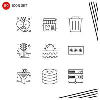 Collection of 9 Vector Icons in Line style. Pixle Perfect Outline Symbols for Web and Mobile. Line Icon Signs on White Background. 9 Icons.