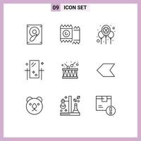 Group of 9 Outlines Signs and Symbols for drum mirror celebrate grooming beauty Editable Vector Design Elements