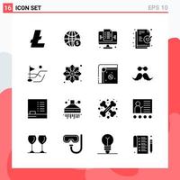 Collection of 16 Vector Icons in solid style. Modern Glyph Symbols for Web and Mobile. Solid Icon Sign Isolated on White Background. 16 Icons.