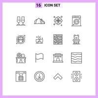 Outline Pack of 16 Universal Symbols of internet washing scene machine clean Editable Vector Design Elements