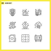 Set of 9 Vector Outlines on Grid for right arrow business gear seo Editable Vector Design Elements