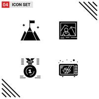 4 Universal Solid Glyphs Set for Web and Mobile Applications mountain medal interface landmark first Editable Vector Design Elements