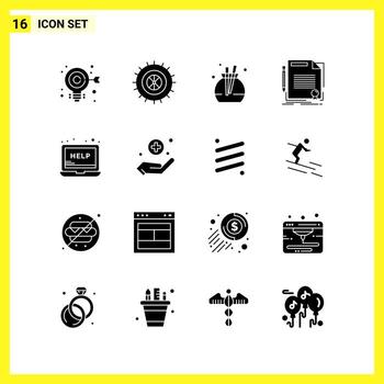 16 Icon Set. Simple Solid Symbols. Glyph Sign on White Background for Website Design Mobile Applications and Print Media. vector