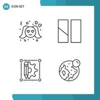 Vector Pack of 4 Outline Symbols. Line Style Icon Set on White Background for Web and Mobile.