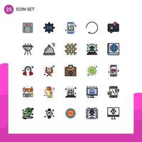 Mobile Interface Filled line Flat Color Set of 25 Pictograms of banking clockwise setting arrow phone Editable Vector Design Elements