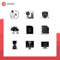 9 Universal Solid Glyphs Set for Web and Mobile Applications document weather research rain cloud Editable Vector Design Elements