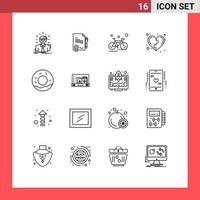 Universal Icon Symbols Group of 16 Modern Outlines of heart game deal development sport Editable Vector Design Elements