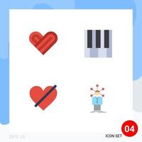 4 Thematic Vector Flat Icons and Editable Symbols of heart access audio piano love Editable Vector Design Elements