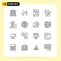 16 Thematic Vector Outlines and Editable Symbols of career pen data education report Editable Vector Design Elements