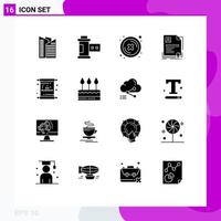 Mobile Interface Solid Glyph Set of 16 Pictograms of invitation certificate cross agreement badge Editable Vector Design Elements