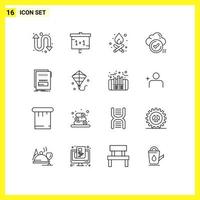 Pack of 16 Modern Outlines Signs and Symbols for Web Print Media such as maleficient fraud campfire checklist check Editable Vector Design Elements