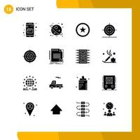 Modern Set of 16 Solid Glyphs Pictograph of strategy target favorite shape education Editable Vector Design Elements