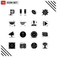 Pixle Perfect Set of 16 Solid Icons Glyph Icon Set for Webite Designing and Mobile Applications Interface vector