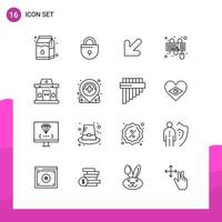 Outline Icon set. Pack of 16 Line Icons isolated on White Background for responsive Website Design Print and Mobile Applications. vector