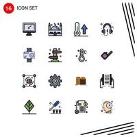 16 Universal Flat Color Filled Line Signs Symbols of headphone computer ramadan audio thermometer Editable Creative Vector Design Elements