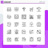 Set of 25 icons in Line style. Creative Outline Symbols for Website Design and Mobile Apps. Simple Line Icon Sign Isolated on White Background. 25 Icons. vector