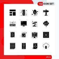 16 Universal Solid Glyphs Set for Web and Mobile Applications keyboard pointer light map science Editable Vector Design Elements