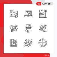 Pack of 9 Modern Outlines Signs and Symbols for Web Print Media such as vision seo base search habitation Editable Vector Design Elements