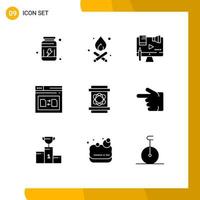 Set of 9 Modern UI Icons Symbols Signs for barrel file content web page Editable Vector Design Elements