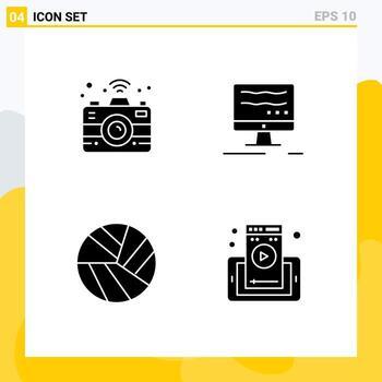 User Interface Pack of 4 Basic Solid Glyphs of camera web page computer ball phone Editable Vector Design Elements