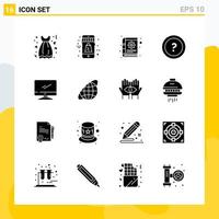 colección de 16 iconos sólidos universales. conjunto de iconos para web y móvil. vector