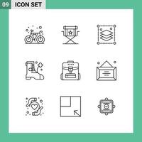 Mobile Interface Outline Set of 9 Pictograms of backbag ireland television boot misc Editable Vector Design Elements