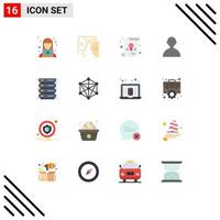 User Interface Pack of 16 Basic Flat Colors of data rack certificate hosting user Editable Pack of Creative Vector Design Elements