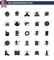 4th July USA Happy Independence Day Icon Symbols Group of 25 Modern Solid Glyph of rugby wisconsin tent free usa capitol Editable USA Day Vector Design Elements