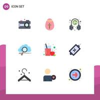 Flat Color Pack of 9 Universal Symbols of computing storage headphone search supporter Editable Vector Design Elements