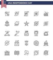 25 signos de línea de estados unidos celebración del día de la independencia símbolos de independencia día de texto de tambor elementos de diseño de vector de día de estados unidos editables militares