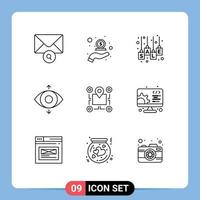 Modern Set of 9 Outlines and symbols such as map view bag focus sale tag Editable Vector Design Elements