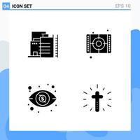 Modern 4 solid style icons. Glyph Symbols for general use. Creative Solid Icon Sign Isolated on White Background. 4 Icons Pack. vector