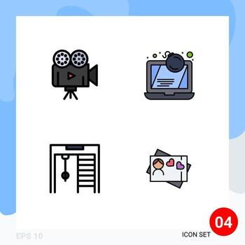 User Interface Pack of 4 Basic Filledline Flat Colors of camera competition video computer rings Editable Vector Design Elements