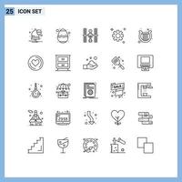 Line Pack of 25 Universal Symbols of irish harp orbital cogs gear Editable Vector Design Elements