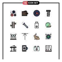 Modern Set of 16 Flat Color Filled Lines and symbols such as bamboo bolt user rewind backward Editable Creative Vector Design Elements