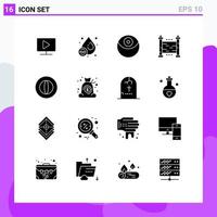 16 User Interface Solid Glyph Pack of modern Signs and Symbols of finance business death yard garden Editable Vector Design Elements