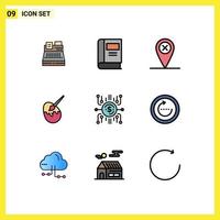 Group of 9 Filledline Flat Colors Signs and Symbols for crowdsale crowdfund map painting easter Editable Vector Design Elements