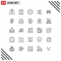 Stock Vector Icon Pack of 25 Line Signs and Symbols for lifting truck set crane satellite dish Editable Vector Design Elements