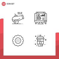 Mobile Interface Line Set of 4 Pictograms of big gun floral mortar web nature Editable Vector Design Elements