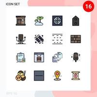 User Interface Pack of 16 Basic Flat Color Filled Lines of work chair bathroom metal badge Editable Creative Vector Design Elements