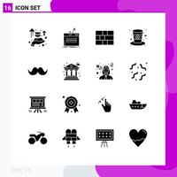 Universal Icon Symbols Group of 16 Modern Solid Glyphs of movember moustache firewall leprechaun hat Editable Vector Design Elements