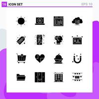 Modern Set of 16 Solid Glyphs and symbols such as flow computing star storage static Editable Vector Design Elements