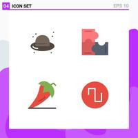 Pack of 4 creative Flat Icons of beach food straw hat puzzle game pepper Editable Vector Design Elements